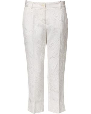 Dolce & Gabbana White Cotton Floral Jacquard Pants