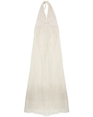 120% Lino Dress Linen With Crochet - White