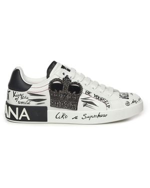 Dolce & Gabbana Portofino Leather Sneakers - White