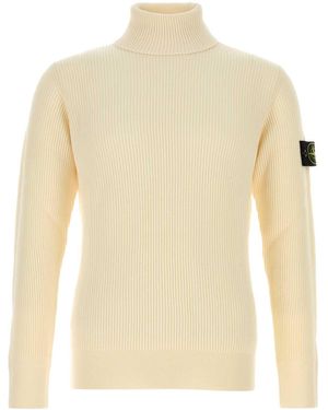 Stone Island Ivory Wool Jumper - White