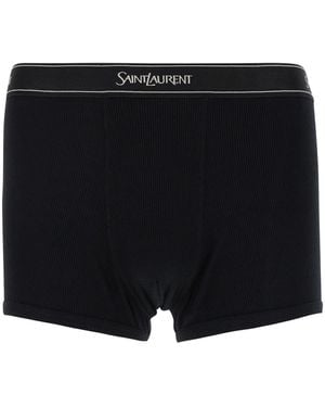 Saint Laurent Boxer Briefs With Logo Lettering Embroidery - Black