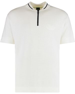 BOSS Cotton Blend Polo With Zipper Collar Lyocell Shirts - White