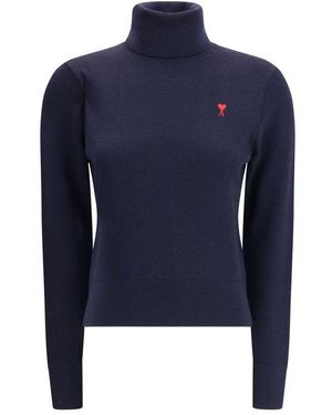 Ami Paris Ami De Coeur Turtleneck Sweater - Blue