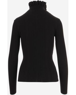 Patou Merino Wool Jumper With Ruffles - Black