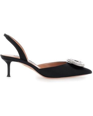 Aquazzura Slingback Court Shoes With Rhinestoned Embellishment - Black