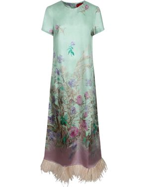 La DoubleJ Silk Swing Dress With Floral Print - Green
