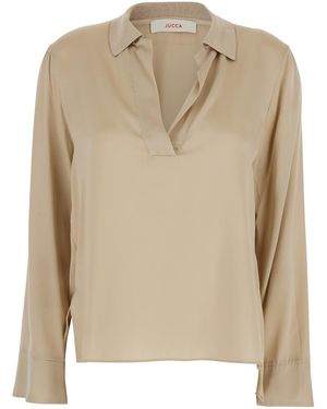 Jucca V-Neck Blouse With Polo Collar For - Natural