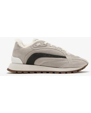 Brunello Cucinelli Quartz Leather Shearling Lined Trainer - White