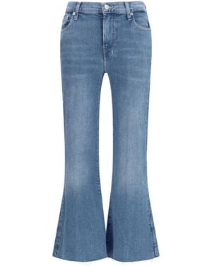 7FOR Cropped Flared Jeans With Raw Hem Cotton; Elastane - Blue