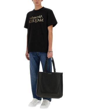 McQueen Tote Bag The Edge Leather Shoulder - Black