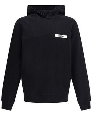Jacquemus Logo Patch Cotton Hoodie With Fleece Interior - Blue