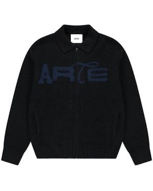 Arte' Logo-Embroidered Zip-Up Cardigan - Black