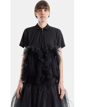 Noir Kei Ninomiya Tulle Ruffled Polo Shirt T-Shirts And Polos - Black