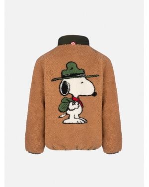 MC2 Saint Barth Boy Sherpa Jacket Keystone With Snoopy Print - Brown