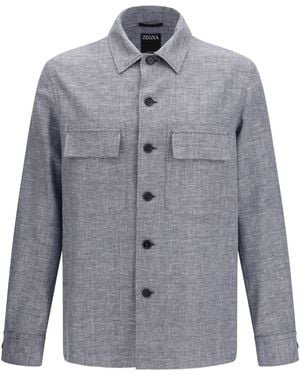 ZEGNA Crossover Shirt Jacket Linen Wool And Silk - Blue