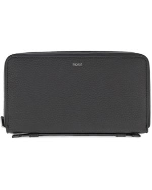 BOSS Logo Leather Wallet - Grey