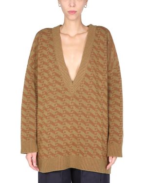 Jejia V-Neck Jacquard Jumper - Natural