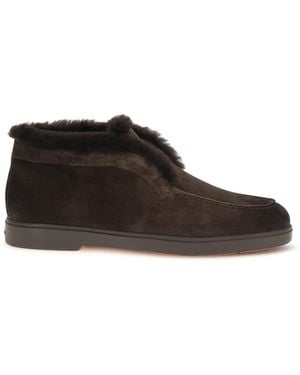 Santoni Suede Shearling Ankle Boots - White