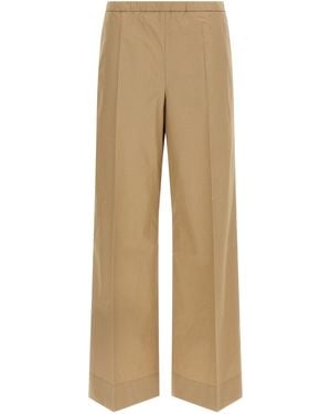 Moncler Grosgrain Logo Patch Cotton Poplin Pants - Natural