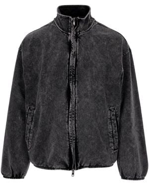 DIESEL Washed Charcoal Cotton Denim Bomber Jacket - Black