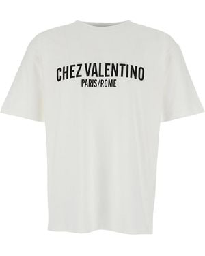 Valentino Crewneck T-Shirt With Logo Print Cotton T-Shirts - White