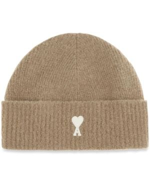 Ami Paris Ami De Coeur Wool Beanie Ovis Aries Hats E Hairbands - Natural