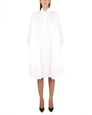 Bottega Veneta Compact Cotton Dress With Button Closure For - White