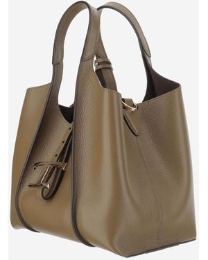 Tod's Leather T Shopping Bag Calfskin Handbags - Brown