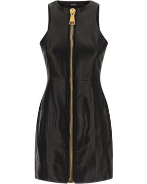 Balmain Maxi Zip Leather Dress Lamb (Ovis Aries) - Black