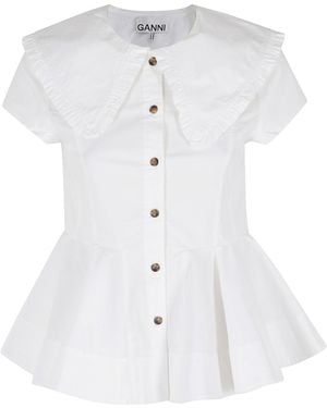 Ganni Stretch Cotton Peter Pan Collar Shirt - White