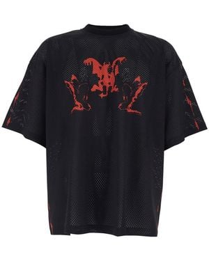 44 Label Group Crew Neck T-Shirt With Perforated Design And All-Over Print - Black