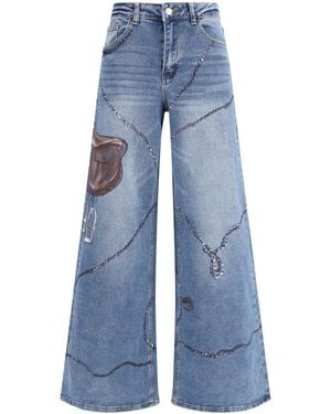 Ella Palazzo Long Painted Jeans - Blue