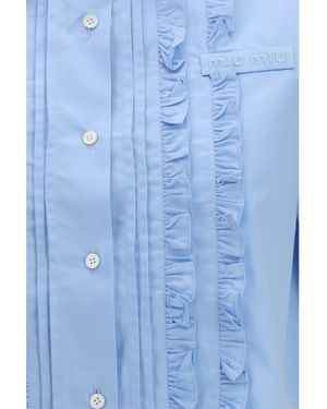 Miu Miu Shirt Poplin Ruffle Cotton - Blue
