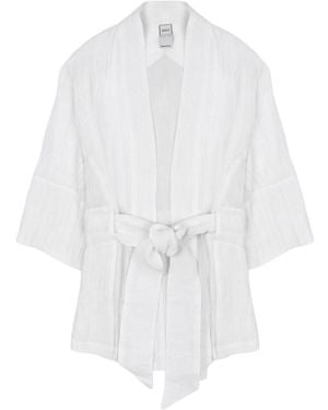 120% Lino 120% Lino Linen Kimono Jacket - White