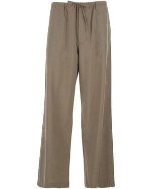 Tonywack Drawstring Waist Wool Blend Trousers For Polyester Polyurethane - Natural