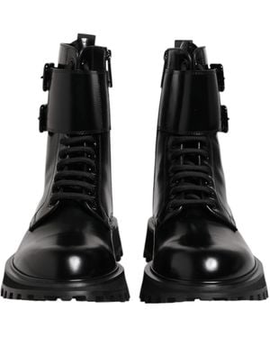 Dolce & Gabbana Leather Lace Up Mid Calf Boots Shoes - Black