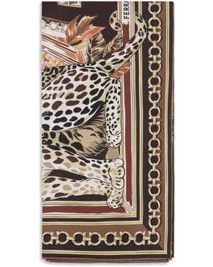 Ferragamo Leopard-Print Silk Scarf - White