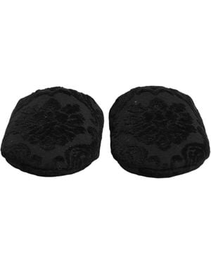 Dolce & Gabbana Logo Embroidered Slippers Flats Shoes Fabric Sandal - Black