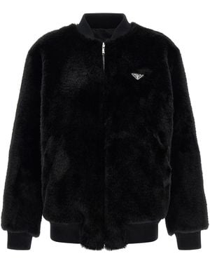 Prada Eco-Fur And Re-Nylon Reversible Bomber Jacket - Black