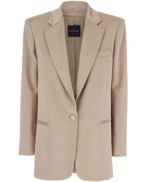 ANDAMANE Guia Single-Breasted Jacket With Notched Revers And Shoulder Pads - Natural