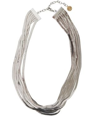 Silvia Gnecchi Imperial Long-Colored Necklace With Adjustable Clasp And Metallic Pendant With Logo - White