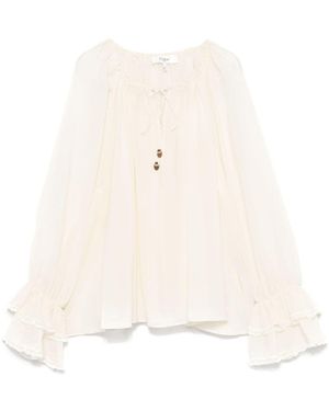 Chloé Gathered Silk Blouse - Natural