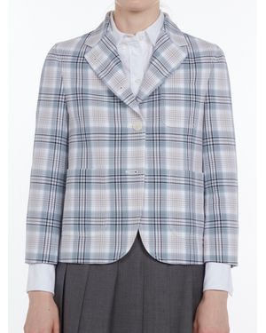 Thom Browne Veste Croppée Crêpe Coton Carreaux Windowpane Multicolore Jacket - Blue