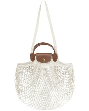 Longchamp Cotton And Leather Tote Bag Calf Leather: 100 - White