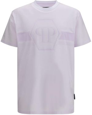 Philipp Plein Round Neck T-Shirt Jacquard Hexagon Line - Purple