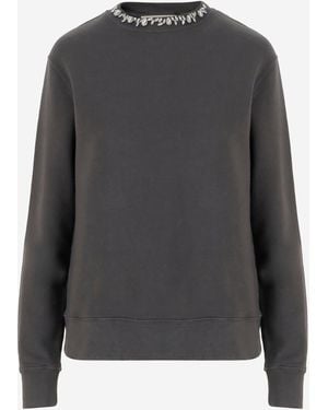 Golden Goose Cotton Sweatshirt With Crystals - Grey