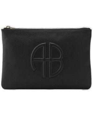 Anine Bing Lili Logo Embossed Clutch Bag - Black