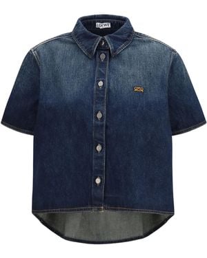 Loewe Short Sleeve Denim Trapeze Shirt Cotton - Blue