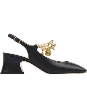 Chloé Chloã Court Shoes With Decorative Logo Charm And Wide Heel - White