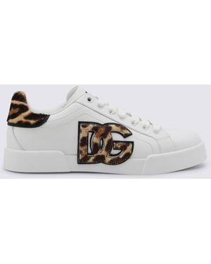 Dolce & Gabbana And Leopard Leather Trainers - White